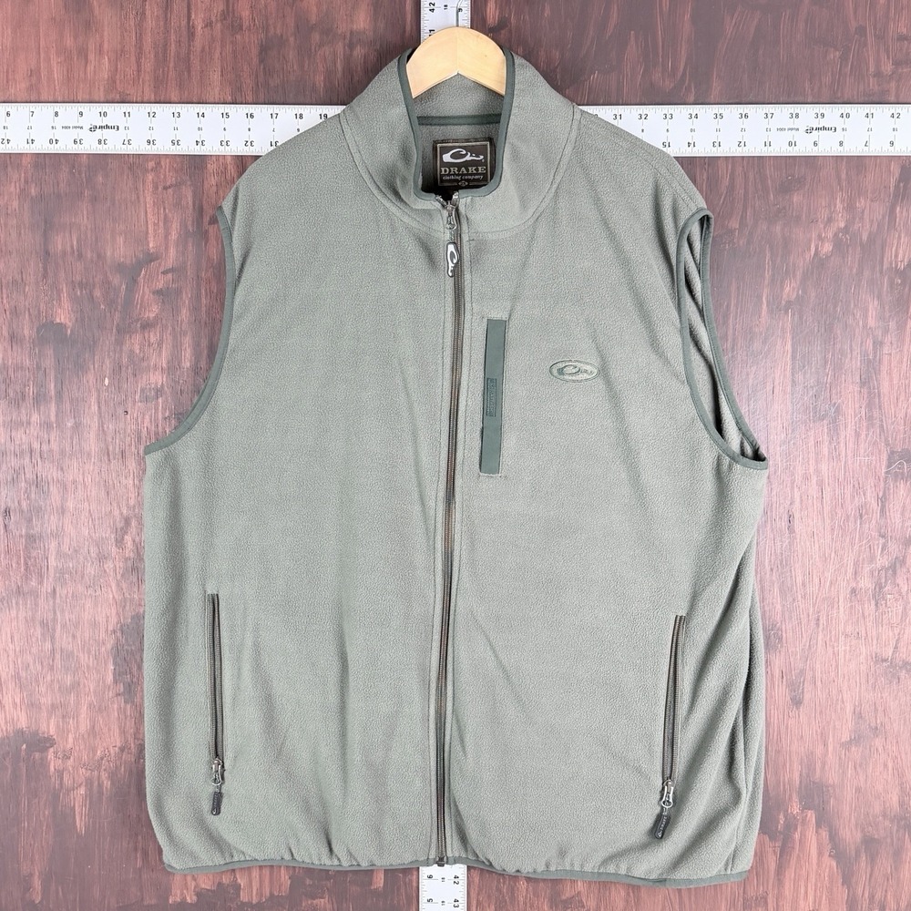 Drake Waterfowl Systems Vest Fleece Full Zip Outdoors‎ Green Mock Men's 2XL XXL